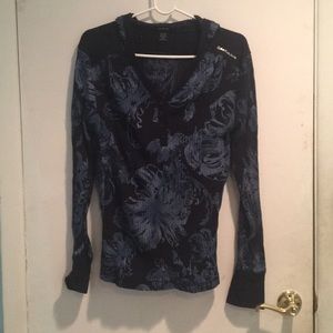 Blue Printed Hooded Top